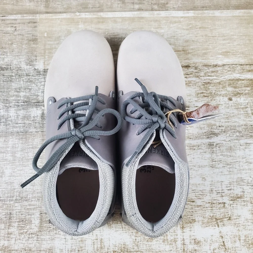 Birkenstock Estevan Womens Shoes Sz 5 Off-White Suede Lace Up Mid Top Round Toe